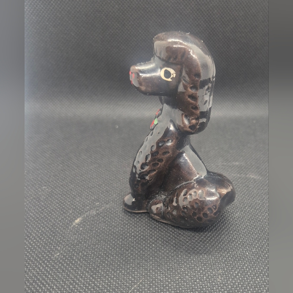 Vintage Black Poodle Mid Century Dog Figurine 1950s Japan Redware Pottery